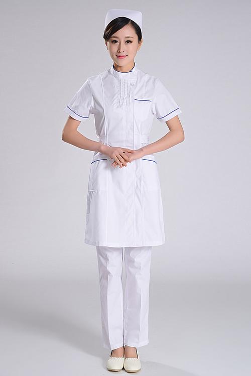 厂家供应 护士服女 小立领偏开长款大褂 医护工作服 女医师服装